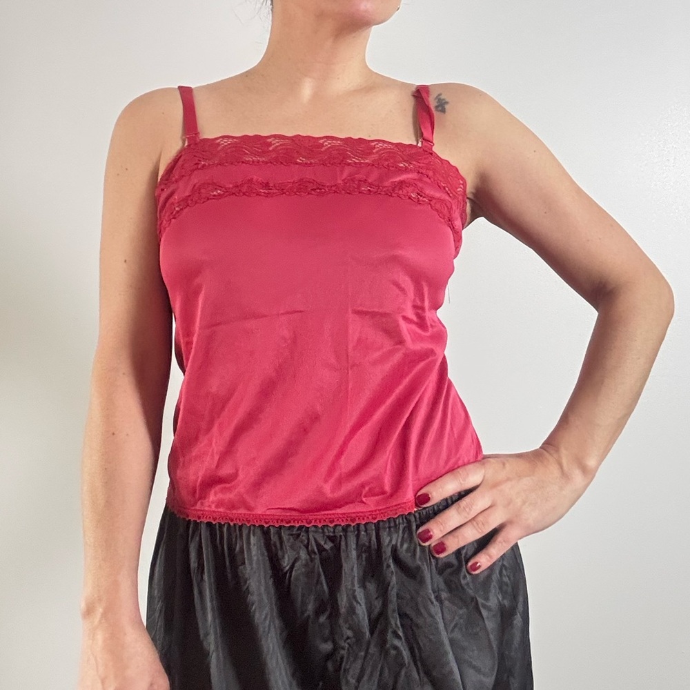 Vinateg EDWARD SAYKALY Red Lace Trim Camisole - Size S
